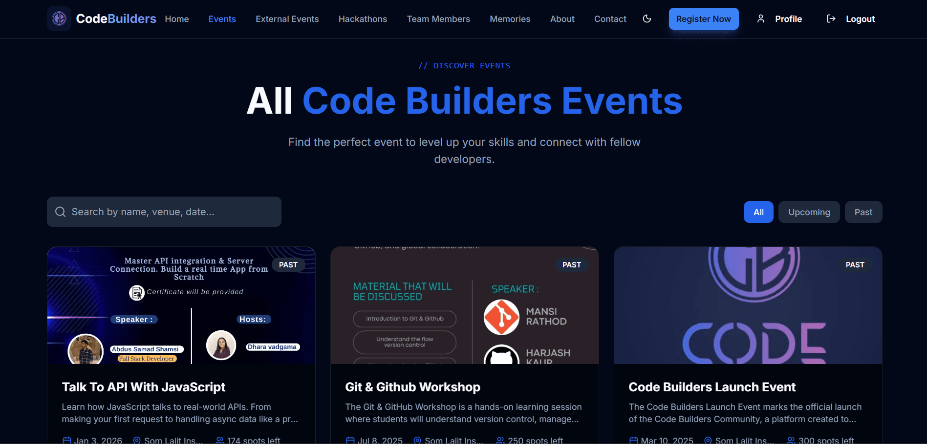 Code Builders Event Platform Screenshot 1