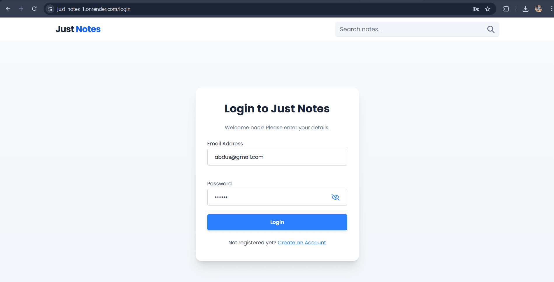 Just Notes - MERN Notes App Screenshot 1